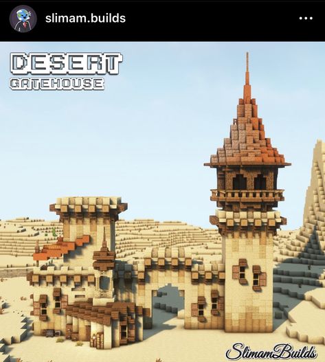 Desert Mega Base Minecraft, Minecraft Desert Lighthouse, Sand Minecraft Houses, Desert Gate Minecraft, Minecraft Savanna Village Ideas, Dessert Minecraft Build, Desert Build Minecraft, Mesa Base Minecraft, Minecraft Desert Decoration