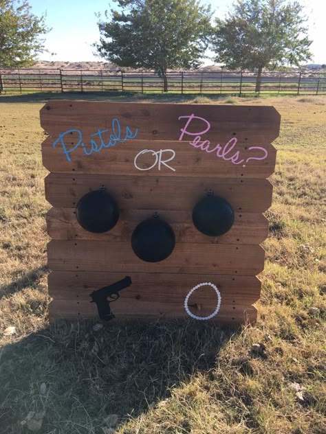 Non Basic Gender Reveal, Hood Gender Reveal Ideas, Gender Reveal Ideas Shooting Target, Gender Reveal Tie Breaker, Gender Reveal Shooting Target, Gunshot Gender Reveal, Cornhole Gender Reveal Ideas, Gender Reveal Themes Country, Gender Reveal Ideas Rustic