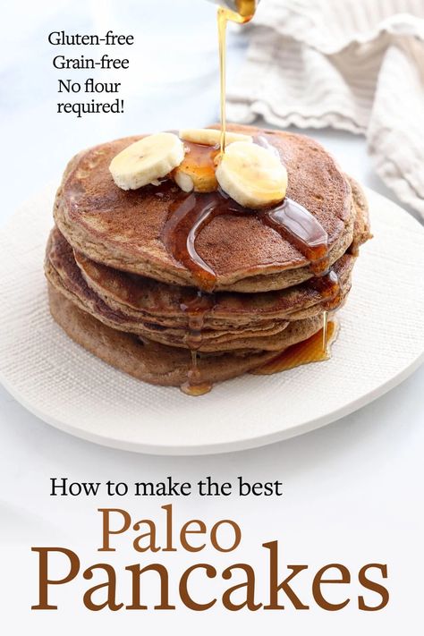 These Paleo Pancakes are light & fluffy, with NO flour or sugar! They naturally gluten-free, without needing any specialty flours. Flourless Pancakes, Grain Free Pancakes, Dairy Free Pancakes, Butter Pancakes, Paleo Pancakes, No Flour Pancakes, Gluten Free Grains, Pancakes Healthy, Healthy Breakfast Recipes