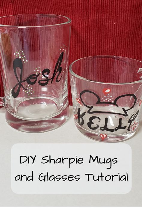 Sharpie On Glass Diy, Sharpie Bowl Diy, Diy Glass Mug, Personalized Mugs Diy, Sharpie Mugs Diy Instructions, Writing On Glass Diy, Sharpie Wine Glasses Diy, Drawing On Glass Cups, Sharpie Wine Glasses