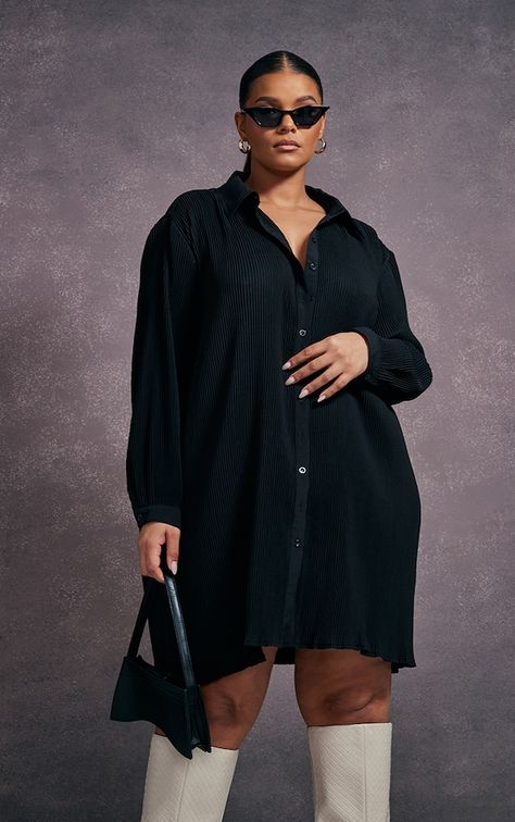 Plus Size Knee High Boots Outfits, Cocoa Outfit, Black Shirt Dress Outfit, Blouse Dress Oversized, Classy Aesthetics, Mod Outfits, Oversized Dress Shirt, Plus Size Outfits Casual, Shirt Dress Plus Size