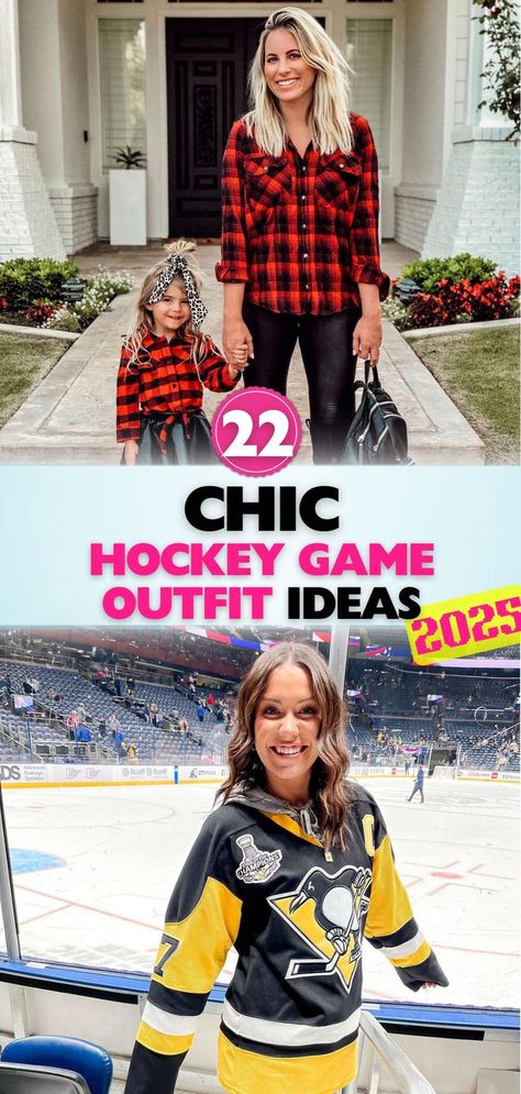 Looking for hockey game outfit ideas that are stylish and comfortable? Explore these unique looks that showcase your team spirit without sacrificing fashion. Hockey Game Signs Fans, Stars Hockey Game Outfit, Blackhawks Game Outfit, Outfit For Hockey Game Cute, How To Dress For A Hockey Game, Womens Hockey Game Outfit, Hockey Date Night Outfit, Nhl Outfit Woman, Hockey Game Day Outfit