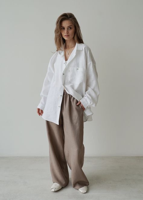 Cheap Oversized Blouse For Day Out, Luxury Oversized Casual Shirt, Affordable Oversized Casual Shirt, Cheap Oversized Blouse For The Beach, Luxury Spring Shirt For Layering, Cheap Oversized Summer Blouse, Cheap Oversized Office Shirt, Luxury Trendy Oversized Shirt, White Long Linen Shirt