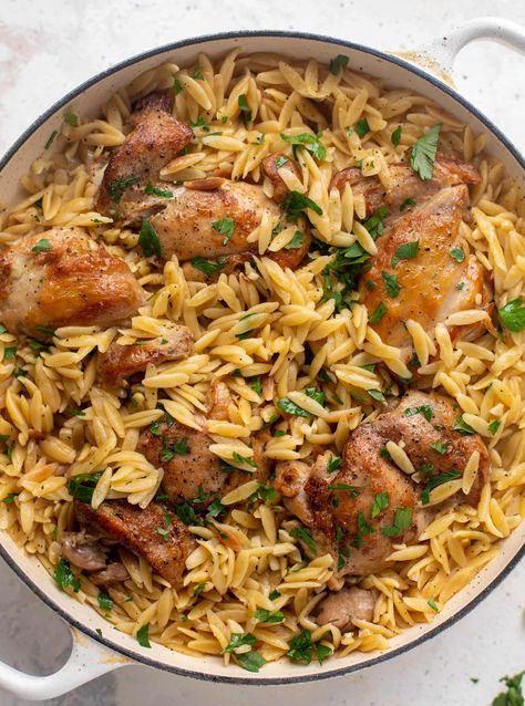 One Pan Orzo, Orzo Dinner, Chicken And Pasta, Chicken Orzo, Orzo Recipes, Cold Pasta Salad, One Pot Chicken, Garlic Butter Chicken, One Pan