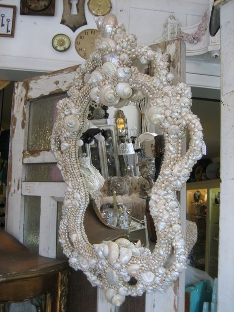 So much gorgeous, coastal chic  in the shop right now! Stop in & see our take on ete 2011  - There’s something for every nook & cranny of y... Sea Shell Mirror, Seashell Bouquet, Mermaid Mirror, Mirror Console Table, Nautical Furniture, French Inspired Home, Seashell Mirror, Shell Mirror, Hot Outside