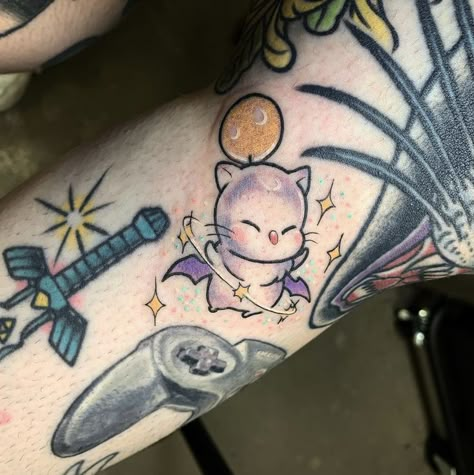 Moogle Tattoo, Arm Sleeve Ideas, Final Fantasy Tattoo, Tattoo Fillers, Jack Skellington Tattoo, Personal Tattoos, Fantasy Tattoo, Drip Ideas, Pokemon Tattoos