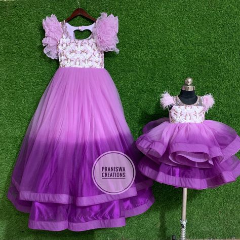 Baby girl first birthday mom and me baby girl gown Mom Daughter First Birthday Outfit, Mom And Daughter Dresses Indian, Kids Birthday Dresses, Pink Birthday Dress, Mom Daughter Matching Dresses, Southern Dresses, Daughter Fashion, Bathrooms Design, Mom Daughter Outfits