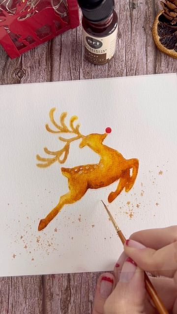 Painting Reindeer, Reindeer Watercolor, Reindeer Drawing, Watercolor Painting Easy, Flying Reindeer, Reindeer Head, Christmas Poems, Painting Easy, Sketchbook Ideas