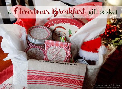 The Moon and Me: A Christmas Breakfast Gift Basket Christmas Morning Gift Basket, Christmas Breakfast Gift Basket, Pancake Gift Basket Ideas, Breakfast Gift Basket Ideas, Pancake Gift Basket, Santa Recipes, Pancakes Gift, Soup Gifts, Breakfast Gift Basket