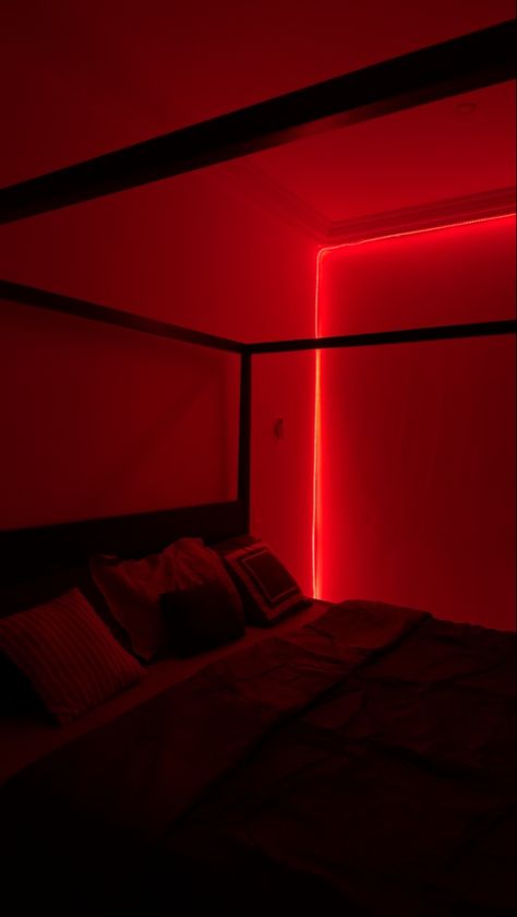 Light Bedroom Aesthetic, Red Lights Bedroom, Black Rooms, Future Apartment Decor, Light Bedroom, Future Apartment, Red Led, Aesthetic Images, Bedroom Aesthetic