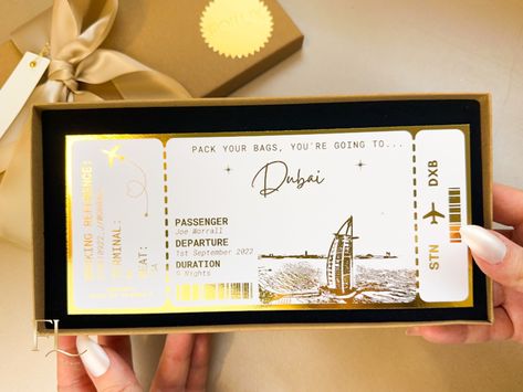 Dubai Holiday, Travel Ticket, Dubai Holidays, Travel Tickets, Ticket Design, Golden Ticket, Bday Gift, Birthday Trip, Weekend Travel