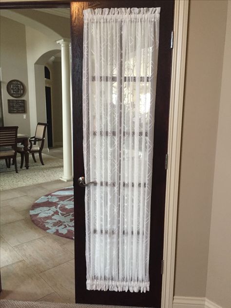 Custom French door gathered curtains using a sheer off white fabric.  By Treat Your Windows, Susie Dettmer. French Doors Interior Curtains, French Door Curtains Diy, Curtains Small Window, Pattern Curtains Living Room, Country Window Treatments, Door Curtains Diy, Curtains For Windows, White Kitchen Curtains, Custom French Doors