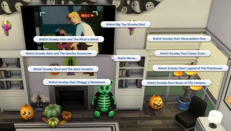 I Create Bedroom Sets for The Sims 4 — Black TV Movie Mod Pt. 2 For The Sims 4  Since my... Sims 4 Scooby Doo Cc, Scooby Doo Costumes, Scooby Doo Movie, Alien Invader, My Sims, Sims 4 Expansions, Movie Screen, Sims 4 Cc Finds, Halloween Spirit