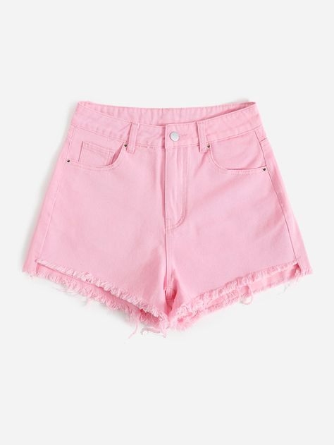 Pink Shorts Outfits, Black Denim Skirt Outfit, Baseball Jacket Outfit, Jeans Rosa, Women Denim Shorts, Pink Denim Shorts, Denim Shorts Outfit, White Distressed Jeans, Pink Denim