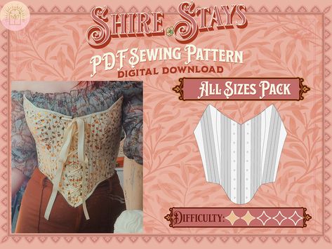 **This pattern is a digital download The Shire Sewing Pattern is a digital download sewing pattern and instructions to make a set of strapless stays!  Printable on A4 and Letter Size Paper Pattern includes: Sewing Pattern, Material List, Instructions, and Details on Alterations for a larger/smaller Pattern. Pattern Measurements -Straight Size- Bust: 34.5" / 87.6cm Waist: 28" / 71.1cm  Center Front Length: 7" / 17.8cm Center Back Length: 10" / 25.4cm -Mid Size- Bust: 45" / 114.3cm Waist: 38" / 96 Stays Pattern, Corset Sewing Pattern, Diy Clothes Design, Crochet Dresses, The Shire, Techniques Couture, Handmade Clothing, Ropa Diy, Sewing Design