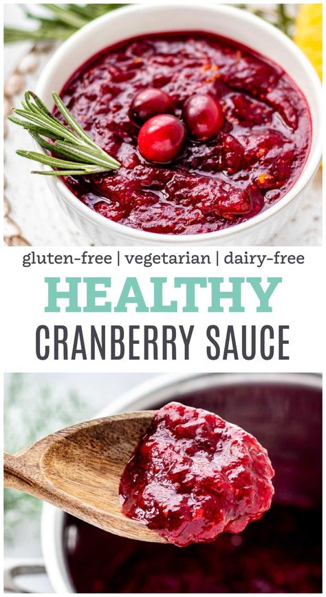 This healthy cranberry sauce recipe made with orange juice and cinnamon is a healthier way to add flavour to your turkey and fixings. With its ruby red hue, it makes a beautiful festive addition to any holiday meal! {Gluten-free & dairy-free} Cranberries Thanksgiving, Healthy Cranberry Sauce, Macro Dinner, Shred Recipes, Paleo Cranberry Sauce, Spicy Cranberry Sauce, Orange Cranberry Sauce, Paleo Holiday Recipes, Paleo Christmas