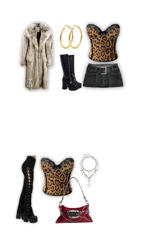 Leopard corset with a red purse, lace up jeans, gold hoops, denim skirt, black boots Cheetah Outfit, Leopard Corset, Cheetah Clothes, Lace Up Jeans, Denim Skirt Black, Cute Cheetah, Red Purse, Red Purses, Gold Hoops