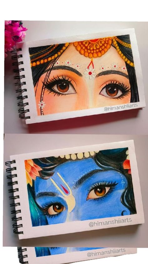 Best Radha Krishna Paintings, Canvas Painting Of Krishna And Radha, Radha Krishna Drawing Colourful, Pencil Colours Sketch, Face Colour Drawing, Easy Drawings Of Lord Krishna, Krishna Eyes Drawing Pencil, Krishna Ji Eyes Drawing, Radha Krishna Canvas Painting Ideas