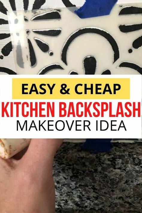 Looking for a cheap and easy backsplash idea for your kitchen? if you have a dark counter and light cabinets you'll love this easy DIY idea on a budget. Check out the before and after photos to see this inexpensive backsplash idea. #diy #kitchen #backsplash Backsplash Kitchen White, Stencil Backsplash, Inexpensive Backsplash Ideas, Inexpensive Backsplash, Cheap Kitchen Backsplash, Light Cabinets, Kitchen Backsplash With White Cabinets, Kitchen Cabinets And Backsplash, Accent Wall Entryway