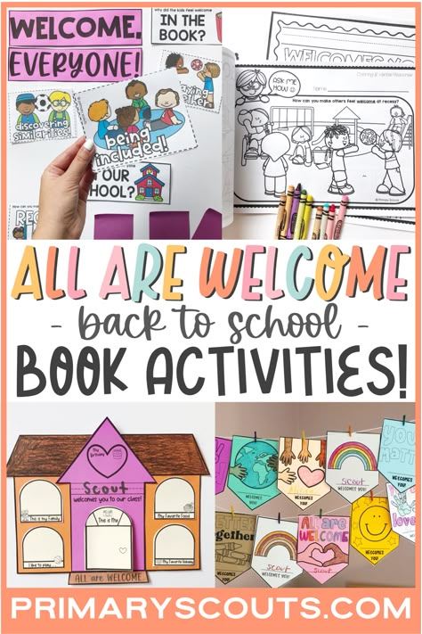 All Are Welcome Book Activities, Welcome To Second Grade, First Grade Crafts, Back To School Printables, 3rd Grade Books, Back To School Worksheets, First Day Activities, All About Me Preschool, First Week Of School Ideas