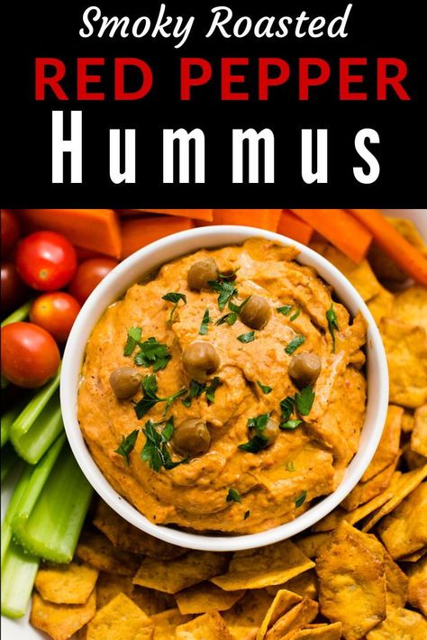 Dive into the rich, smoky flavors of homemade Roasted Red Pepper Hummus. The char of roasted red peppers blends seamlessly with creamy chickpeas, a pop of tahini, and a hint of garlic, making each bite a little adventure for your taste buds. It is the perfect spicy dip for crackers, carrots, chips, and more! Dip For Crackers, Pepper Hummus, Spicy Dip, Roasted Red Pepper Hummus, Red Pepper Hummus, Healthy Meats, Make Hummus, Meat Free Recipes, Gluten Free Recipes For Breakfast