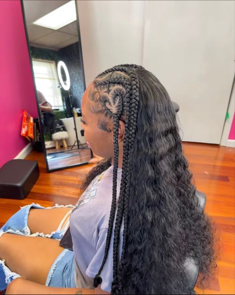 Cornrows In Front Weave In Back, Braids With Weave In The Back, Quick Weave Hairstyles Braids, Quick Weave With Braids, Braids In The Front Weave In The Back, Quick Weave Hairstyles For Black Women, Half Cornrows Half Curly Weave, Fulani Braids With Design, Protection Hairstyles