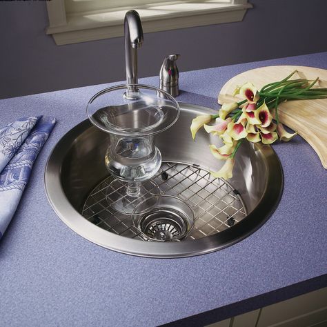 Houzer Hospitality 17.5" x 17.5" Topmount Round Bar Sink Kitchen Set Design, Sink Undermount, Undermount Stainless Steel Sink, Topmount Sink, Modern Kitchen Faucet, Bar Prep, Fireclay Farmhouse Sink, Round Sink, Prep Sink