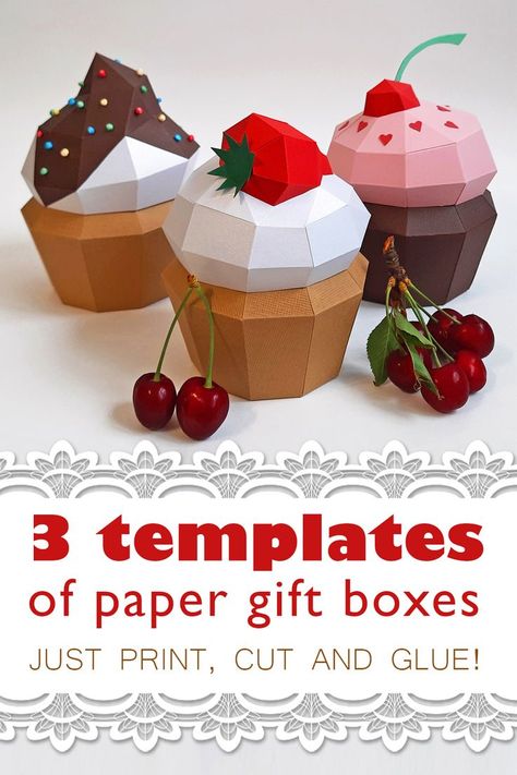 Cricut Gift Box Templates, Diy Paper Cupcake, Treat Box Svg Free, 3d Printable Templates, Boxes Cricut, Paper Craft Animals, Cupcake Boxes Template, Craft Ideas For Christmas, Box Papercraft