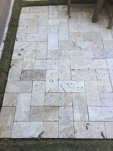 Outdoor Travertine Pavers, Chevron Pavers Patio, Patio Tile Ideas Outdoor Flooring, Travertine Pavers Patio, Travertine Floors Outdoor, Travertine Outdoor Patio, Travertine Patio, Travertine Outdoor, Patio Images