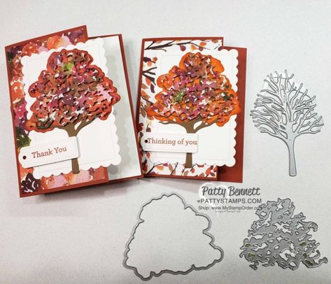 Fall Card Idea: Beautiful Trees Dies featuring Stampin\' Up! Beauty of the Earth designer paper, by Patty Bennett www.PattyStamps.com Tree Dies, Pop Up Flower Cards, Patty Bennett, Fall Greeting Cards, Handmade Cards Diy, Autumn Cards, Free Stamps, Homemade Birthday Cards, Stampin Up Project