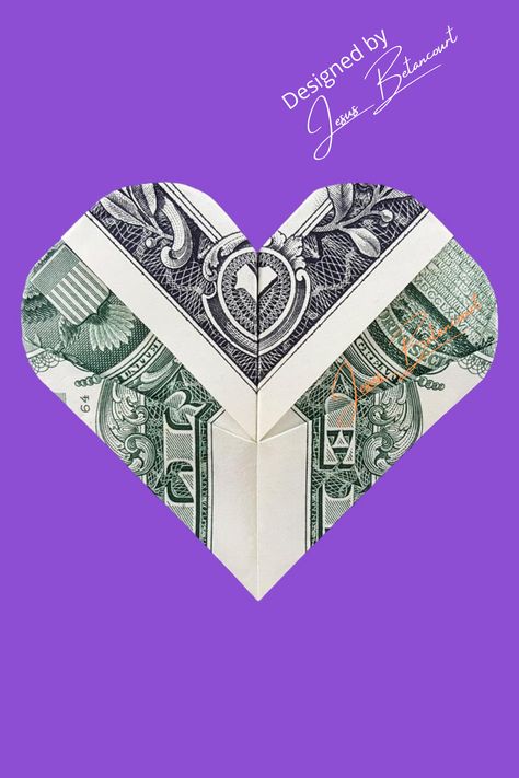 Fold Money Into Heart, Heart Out Of Money, Money Folding Ideas Easy, Money Butterflies, Dollar Folding, Money Origami Heart, Heart Money, Money Folding, Origami Dollar