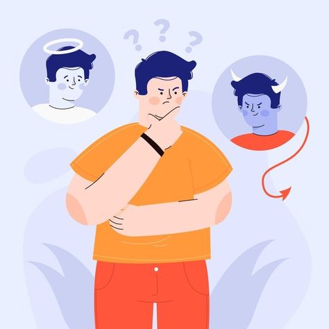 Ethical dilemma illustration Free Vector | Free Vector #Freepik #freevector #angel #illustration #right #wrong Right And Wrong Illustration, Ethics Illustration, Distorted Thinking, Ethical Dilemma, Patterns Of Behavior, Angel Illustration, Personality Disorders, Online Therapy, Monthly Themes