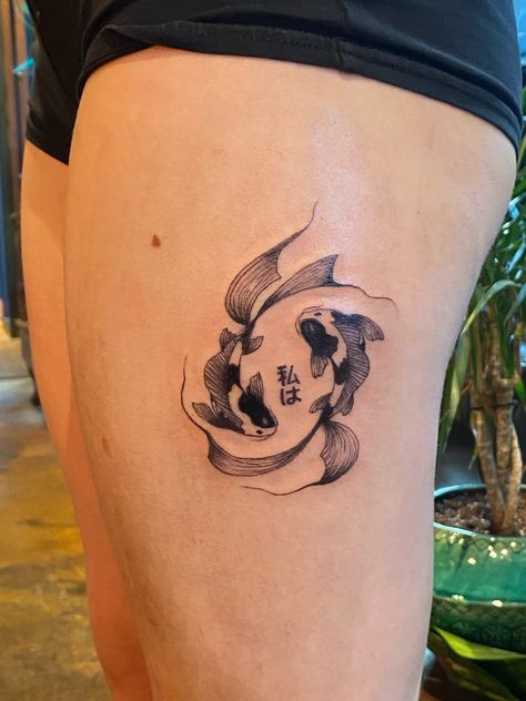 Fish In A Circle Tattoo, Koi Fish And Turtle Tattoo, Koi Fish Yingyang Tattoo, Matching Koi Fish Tattoo Yin Yang, Back Fish Tattoo, Koi Fish Wrist Tattoo, Koi Fish Tattoo Design For Women, Koi Fish Pisces Tattoo, Yin And Yang Koi Fish Tattoo