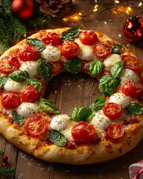 Wreath Pizza – A Festive Twist for the Holidays Wreath Pizza, Pizza Wreath, Cottage Cheese Chips, Appetizers Italian, Christmas Pizza, Chocolate Fudge Cookies, Pizza Shapes, Fudge Cookies, Cheese Chips