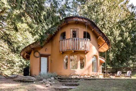 Cob Cottage - Earth houses for Rent in Mayne Island, British Columbia, Canada Cob House Exterior, Cob Homes, Casa Hobbit, Earth House, Cave House, Cob House, Earth Homes, Natural Building, Comfortable Bedroom