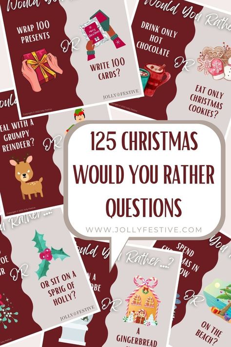 Christmas Would You Rather, Would You Rather Christmas, Free Christmas Games, Christmas Jello Shots, Christmas Questions, Christmas Games For Adults, Christmas Songs Lyrics, Xmas Games, Free Printable Games