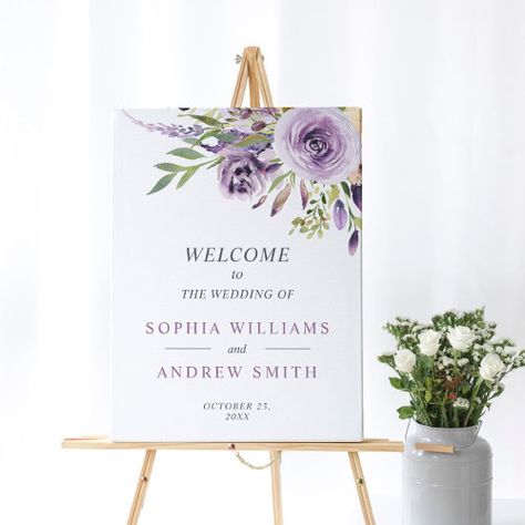 $44.20 | Purple Rose Floral Wedding Welcome Sign #outdoor wedding, wedding welcome sign, elegant wedding welcome sign, boho welcome sign, modern wedding welcome sign, purple rose wedding, lavender flowers sign, violet floral welcome poster, lilac flowers, watercolor flowers h009 Bridal Shower Lilac, Purple Welcome Sign, Diy Welcome Sign, Wedding Welcome Board, Plum Wedding, Wedding Poster, Eucalyptus Wedding Invitation, Wedding Options, Welcome Boards