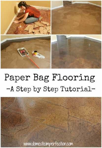 Paper-Bag-Flooring, looks perfect for the downstairs. Paper Bag Floor, Paper Bag Flooring, Paper Flooring, How To Make A Paper Bag, Diy Paper Bag, Paper Sack, Astuces Diy, Diy Casa, Diy Papier