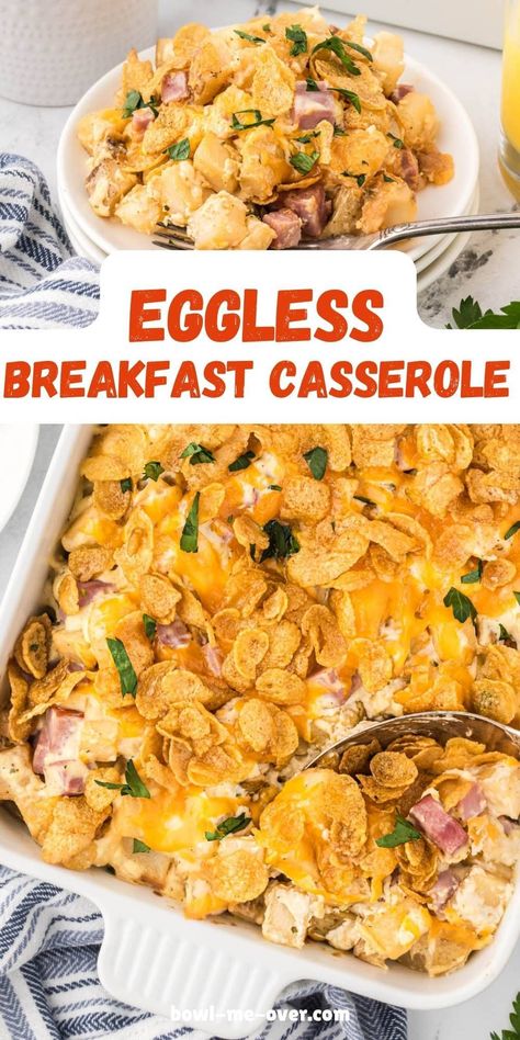 Egg-free simple and delicious! This easy casserole is perfect for breakfast, brunch or dinner. Great for Easter Brunch, Christmas morning or an easy weeknight meal with ingredients you already have on-hand! Easy Eggless Breakfast Ideas, Eggless Breakfast Casserole, Eggless Breakfast Ideas, Brunch Christmas, Hash Brown Breakfast Casserole, Baking Without Eggs, Eggless Breakfast, Hash Brown Breakfast, Yummy Casserole Recipes