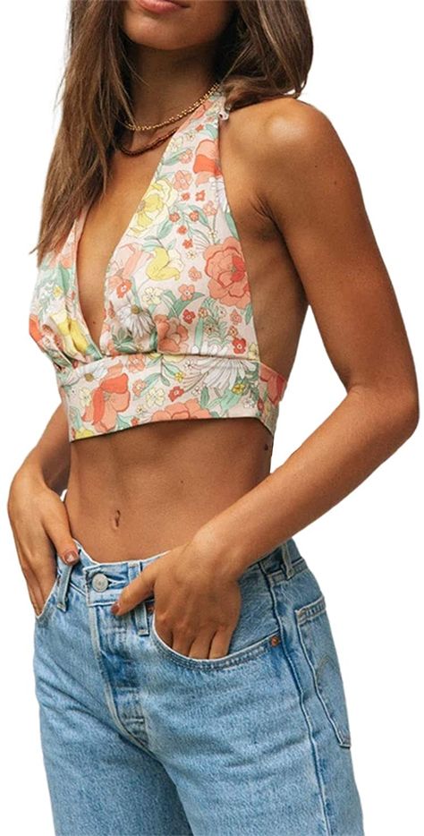 Look Vintage 90's, Cute Vintage Tops, Backless Crop Top Outfit, V Neck Tank Top Outfit, Crop Tops Sewing, Vintage Top Outfit, Vintage Tops 90s, Tops Cortos Aesthetic, 90s Halter Dress