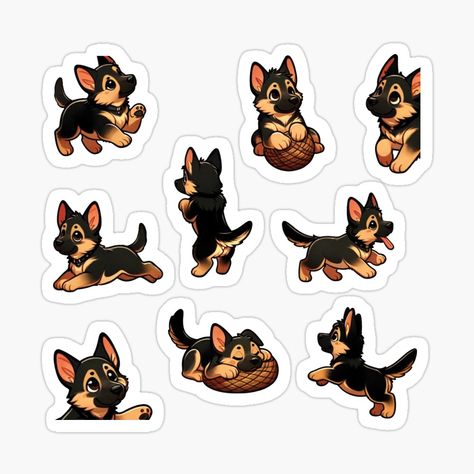 German Shepard Draw, Dog Treats Illustration, German Shepherd Stickers, Puppy Drawing, Children Sketch, Puppy Art, Animal Doodles, Christmas Card Art, Shepherd Puppies