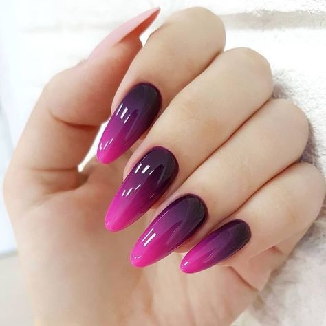 Pink Black Nails, Burgundy Acrylic Nails, Magenta Nails, Gradation Nails, Ombre Gel Nails, Red Ombre Nails, Purple Ombre Nails, Plum Nails, Hard Gel Nails