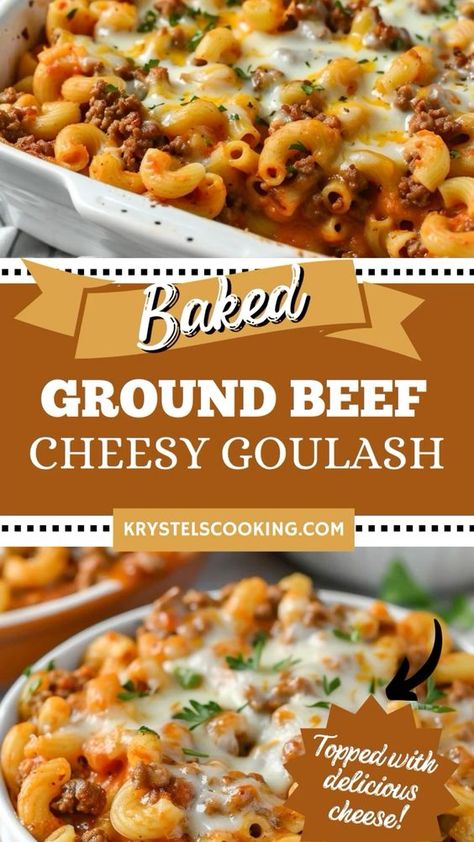 Baked Ground Beef Goulash
	•	Try this easy, old-fashioned Baked Ground Beef Goulash! Made with hamburger and baked in the oven, it’s a classic American recipe perfect for dinner. Baked Goulash Recipes Ground Beef, Goulash Casserole Recipes, Last Minute Ground Beef Dinners, 2lbs Ground Beef Recipes, Goulash Casserole, Goulash Recipes Easy Ground Beef, Baked Goulash, Cheesy Goulash, Hamburger Goulash