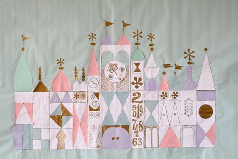 Cricut Quilting, Disney Embellishments, Disney Quilts, Disneyland Party, It’s A Small World, Disney Quilt, Disneyland Birthday, Mary Blair, It's A Small World