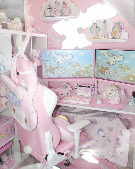 Sanrio Room, Kawaii Room Ideas, Kawaii Bedroom, Otaku Room, Gamer Room Decor, Video Game Room Design, Pink Room Decor, Kawaii Room Decor, Cute Bedroom Ideas