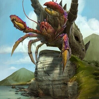 Dragonskull Hermit Crab, Basith Ibrahim on ArtStation at https://www.artstation.com/artwork/KaNyqx Giant Crab Art, Crab Art, Savage Worlds, Mythical Creatures Fantasy, Summer Illustration, Hermit Crab, Creature Artwork, Dnd Monsters, Alien Concept Art