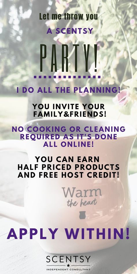 Easy steps to having a Scentsy Party in the comfort of your own home I’m Having A Scentsy Party, Scentsy Online Party Ideas, Scentsy Party Introduction, Scentsy Party Closed, Scentsy Party Posts, Scentsy Host A Party, Scentsy Party Ideas, Scentsy Online Games, Scentsy Launch Party