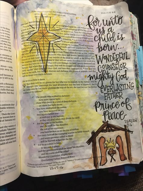 Isaiah 9:6 Bible Art Journaling by @patjournals Bible Isaiah, Isaiah Bible, Bible Journals, Bible Drawing, Isaiah 9 6, Bible Journaling Ideas Drawings, Bible Doodling, Bible Journal Notes, Christmas Bible