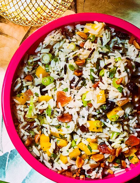 This tasty tropical island rice is packed with fruit and nuts. Make it ahead and bring to room temperature before serving Island Rice Recipe, Island Rice, Tropical Rice, Island Twist, Rice Food, Tropical Food, Flavored Rice, Rice Side Dishes, Cooking Advice