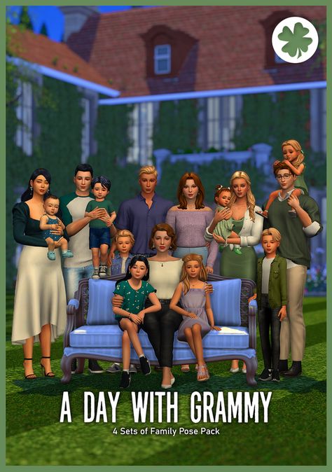 A Day with Grammy | Patreon Sims 4 Couple Poses, Sims 4 Kitchen, Sims 4 Challenges, Sims 4 Family, Sims Packs, Family Portrait Poses, Group Poses, Sims 4 Gameplay, Family Posing